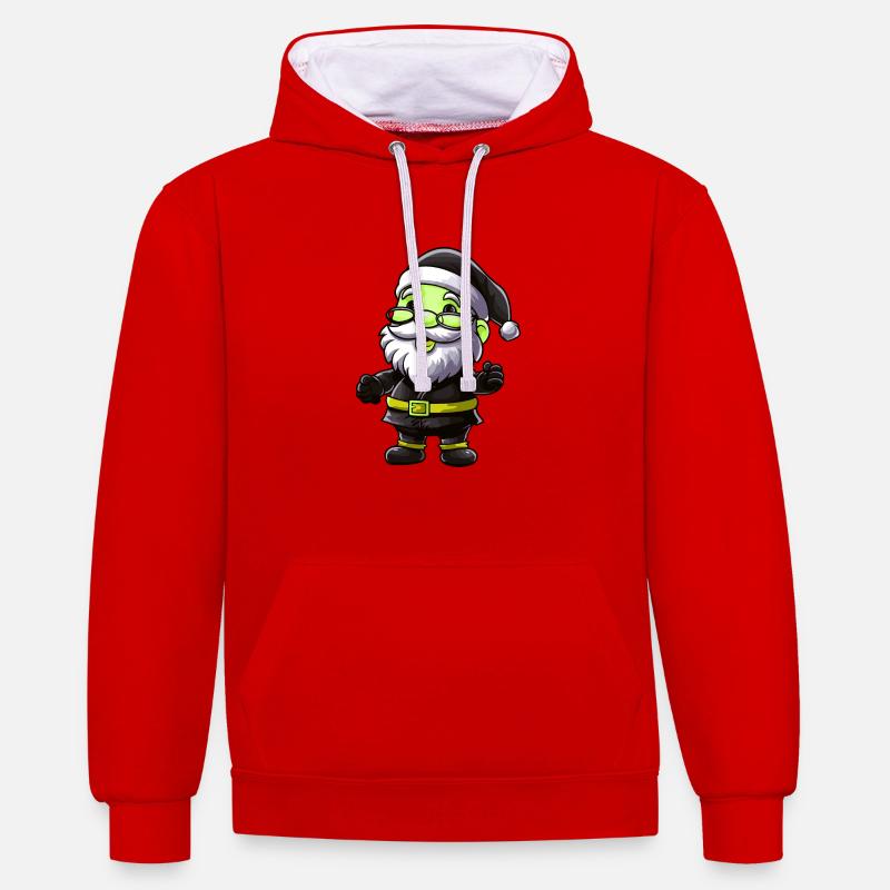 Weihnachtsmann Comic - Kontrast-Hoodie - Rot/Weiß