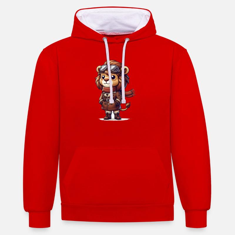 Pilote Lion mignon - Sweat à capuche contrasté - rouge/blanc
