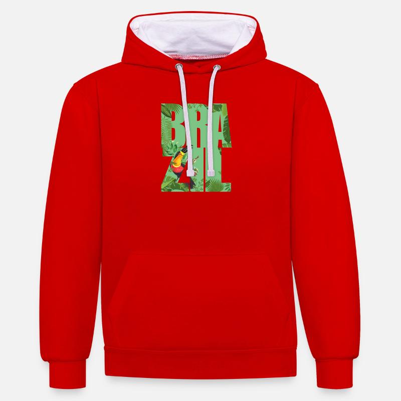 Brésil - Sweat à capuche contrasté - rouge/blanc