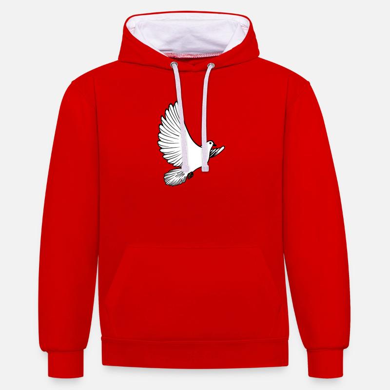 Weiße Taubenbrieftaube Ziertaube oder Friedenstaube - Kontrast-Hoodie - Rot/Weiß