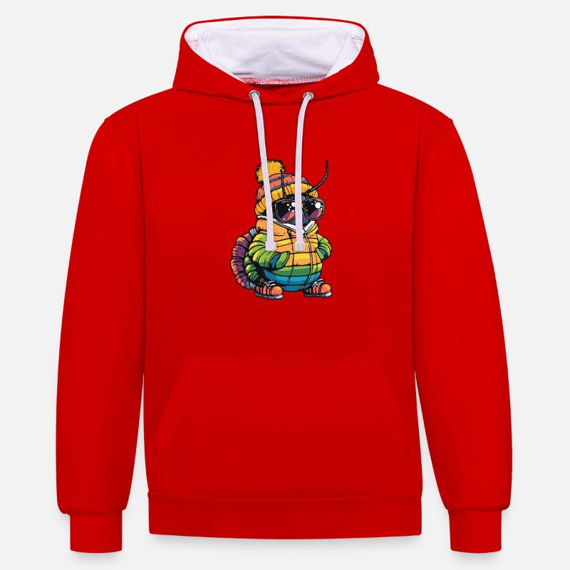 Wurm Cool Comic - Kontrast-Hoodie - Rot/Weiß