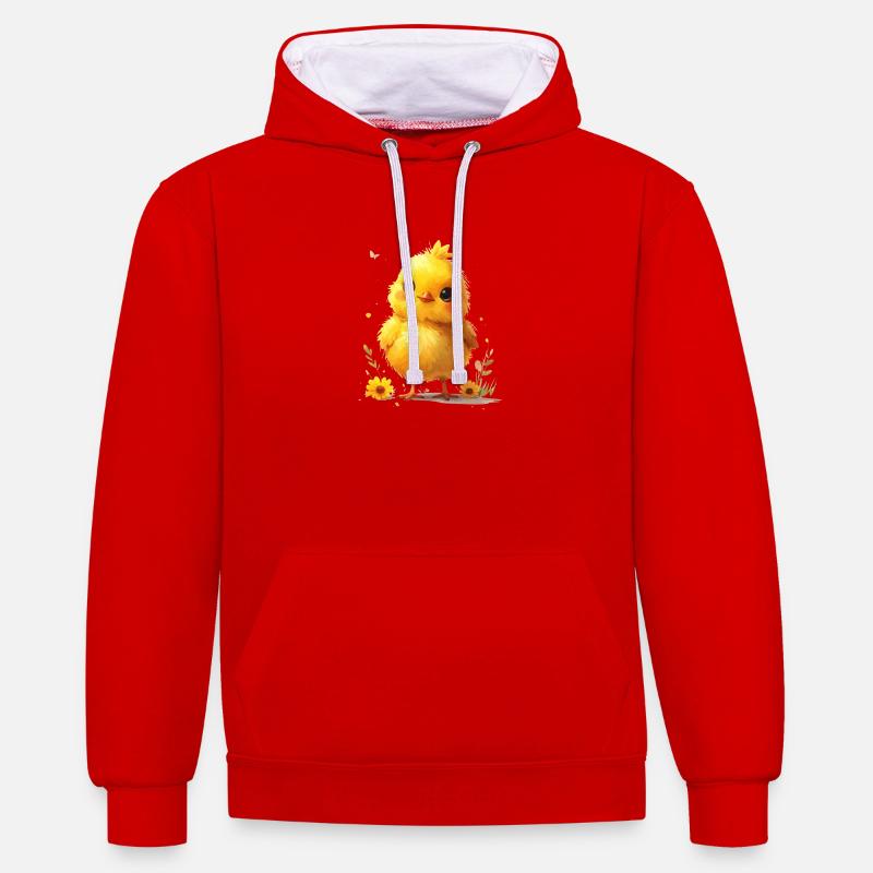 Cute chick suitable for spring - Contrast hoodie - red/white
