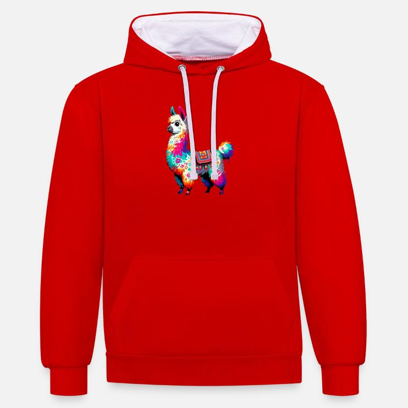 Alpaga - Sweat à capuche contrasté - rouge/blanc