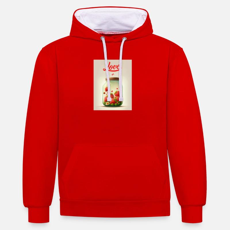 Fraises dans un pot d’amour - Sweat à capuche contrasté - rouge/blanc