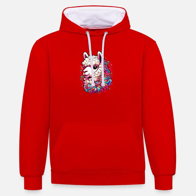 Alpaga - Sweat à capuche contrasté - rouge/blanc