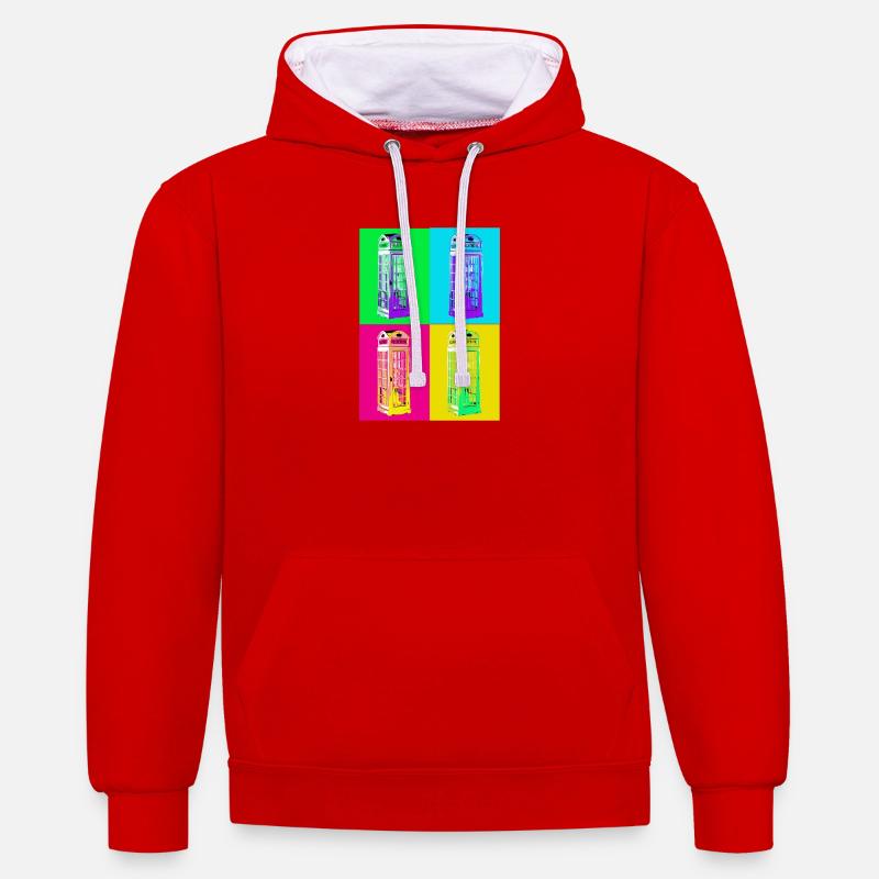 Cabine téléphonique Pop Art multicolore - Sweat à capuche contrasté - rouge/blanc