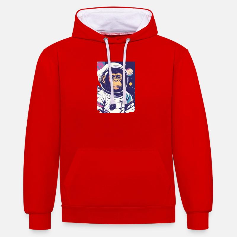 Chimpanzé astronaute dans l’espace - Sweat à capuche contrasté - rouge/blanc