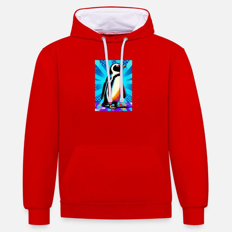 pingouin - Sweat à capuche contrasté - rouge/blanc