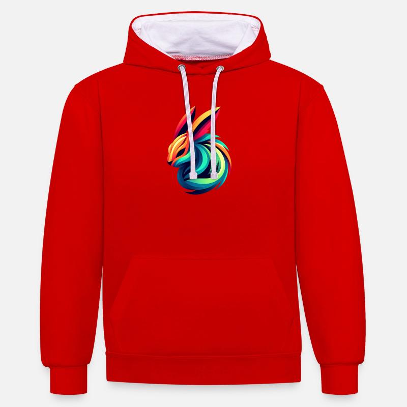 Lapin Couleur Éclatante - Sweat à capuche contrasté - rouge/blanc