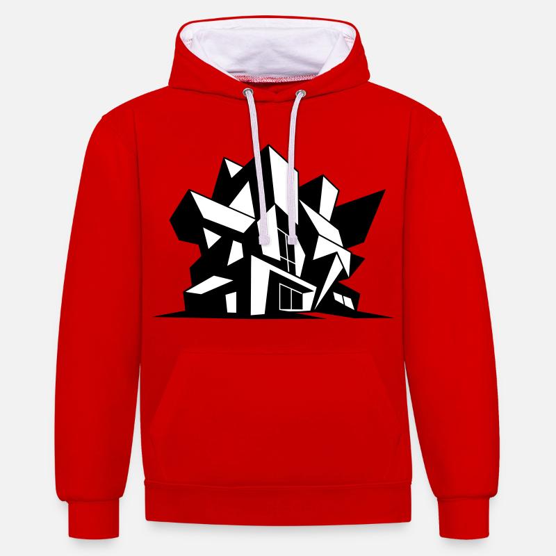 Brutalisme Architecture - Sweat à capuche contrasté - rouge/blanc
