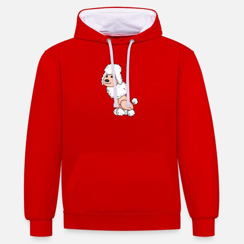 Caniche blanc - Sweat à capuche contrasté - rouge/blanc