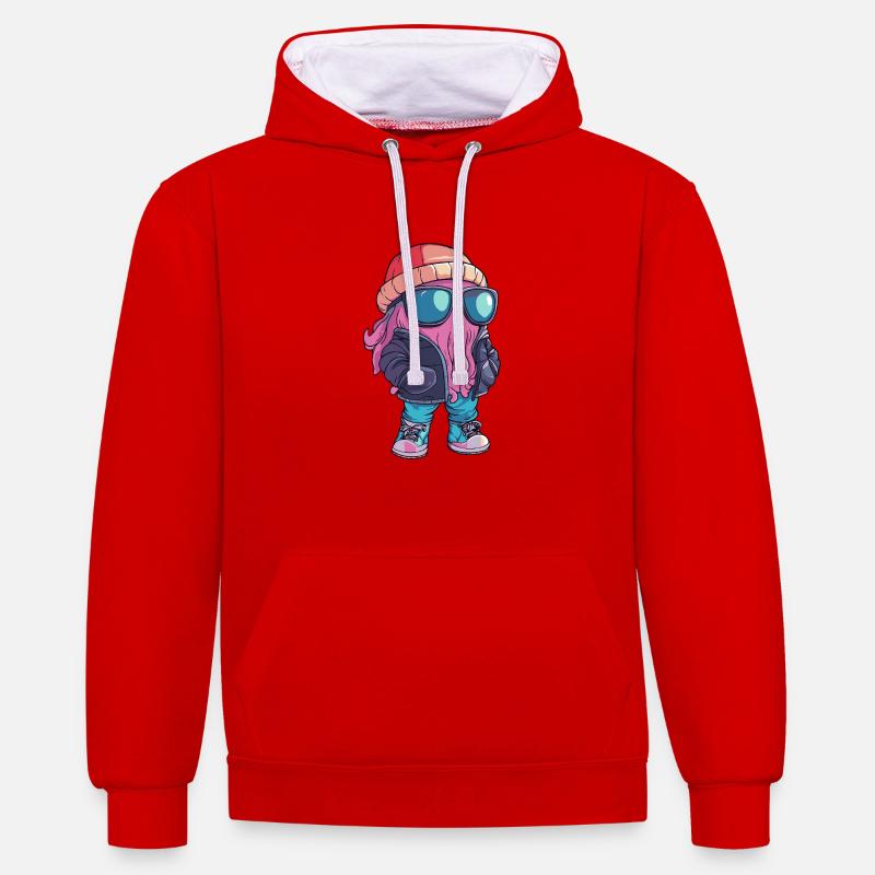 Méduse Bande dessinée cool - Sweat à capuche contrasté - rouge/blanc