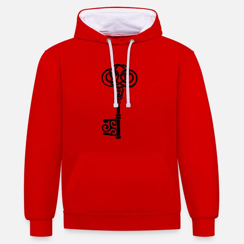 Clé celtique noire - Sweat à capuche contrasté - rouge/blanc