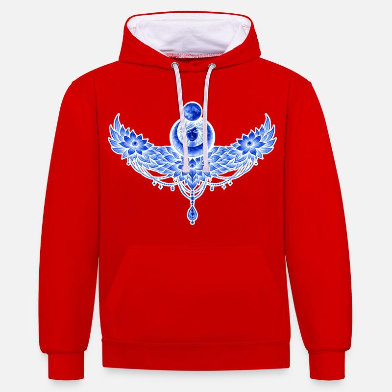 Lune ailée bleue - Sweat à capuche contrasté - rouge/blanc