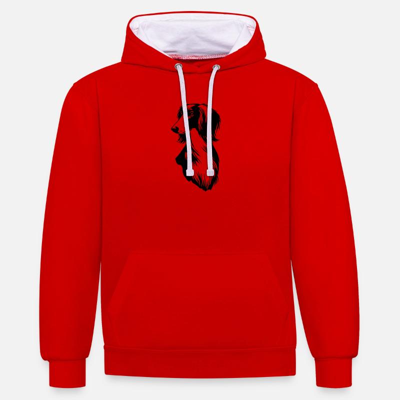 Tête de Saluki - Sweat à capuche contrasté - rouge/blanc