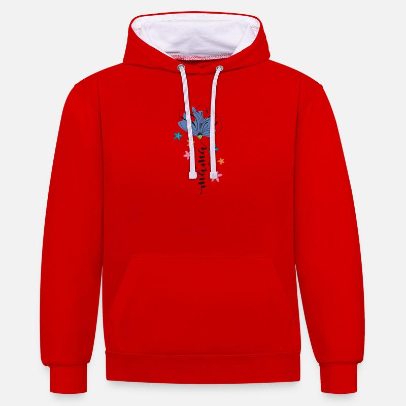 Maman – Conception 🌸💙 de fleurs - Sweat à capuche contrasté - rouge/blanc