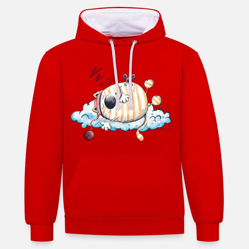 Sleeping Cat - Chat - Sweat à capuche contrasté - rouge/blanc