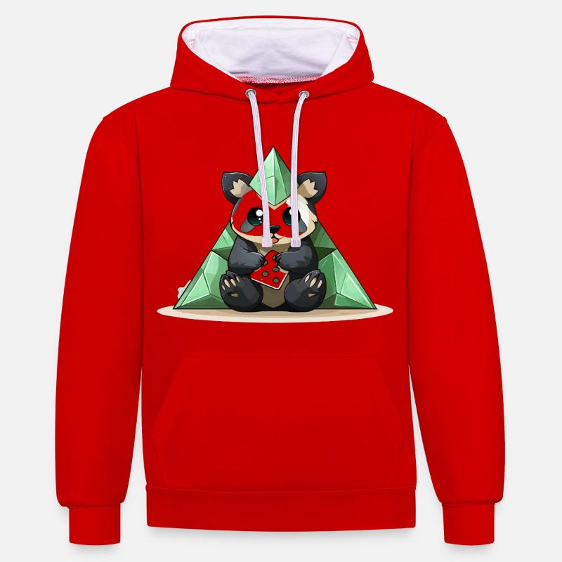 Pyramide de Cristal de Panda - Sweat à capuche contrasté - rouge/blanc