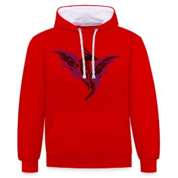 Drache mit großen Flügeln - Kontrast-Hoodie - Rot/Weiß - Vorne - Liana (172cm) & Jaron (178cm)