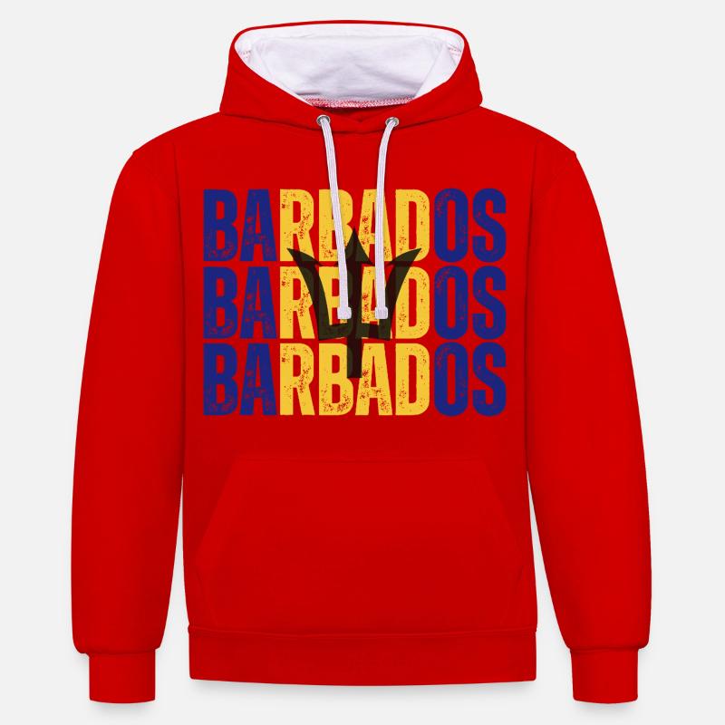 Drapeau de la Barbade, fierté barbadienne - Sweat à capuche contrasté - rouge/blanc