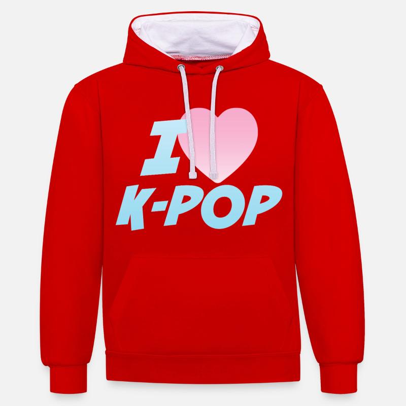 J’adore la K-pop - Sweat à capuche contrasté - rouge/blanc