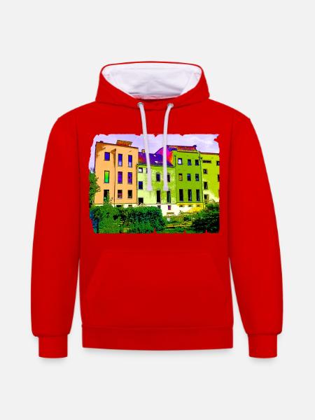 Bild nach Art von "" Bild Häuser - Kontrast-Hoodie - Rot/Weiß
