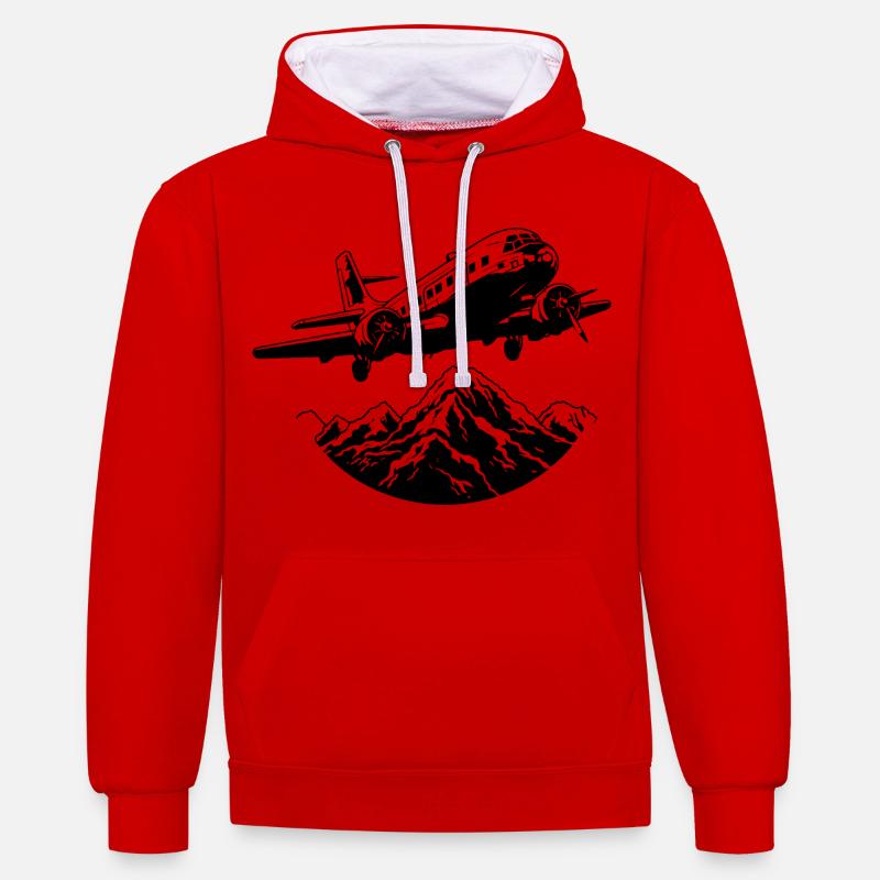 Graphisme d’avion - Sweat à capuche contrasté - rouge/blanc