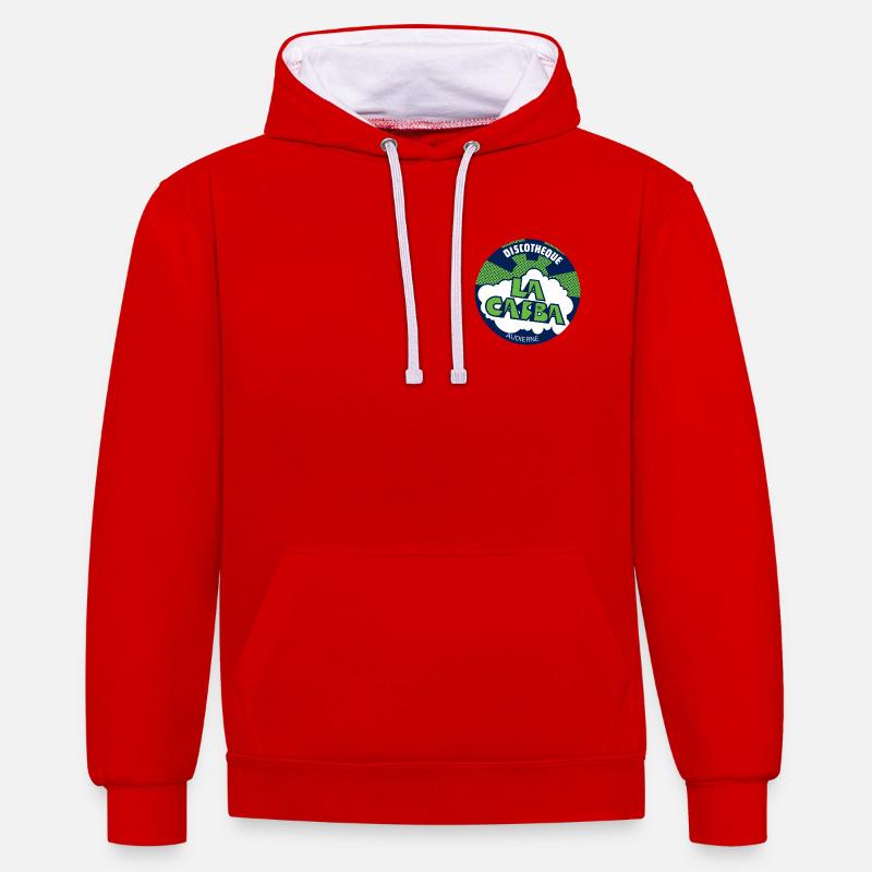 La Casba, Logo Sticker - Discothèque Audierne - Sweat à capuche contrasté - rouge/blanc
