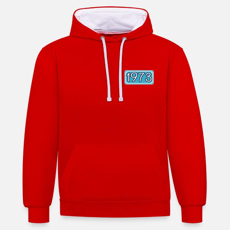Année de naissance 1973 - Sweat à capuche contrasté - rouge/blanc