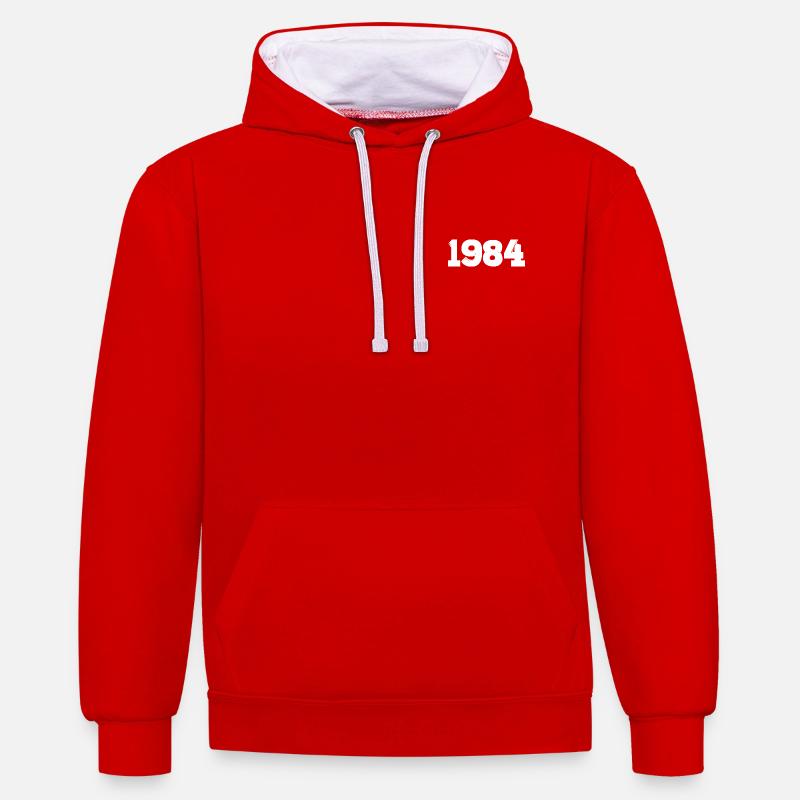 Année 1984 blanc - Sweat à capuche contrasté - rouge/blanc