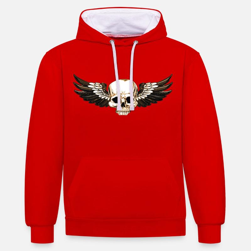 Crâne ailé - Sweat à capuche contrasté - rouge/blanc