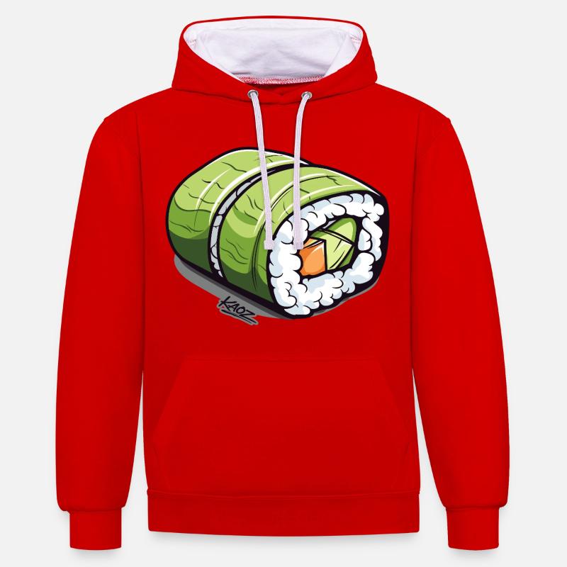 Rouleau à sushi vert émeraude - Sweat à capuche contrasté - rouge/blanc
