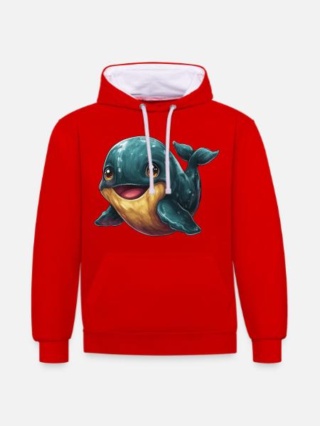 Kuschelfreund Wal Cartoon - Kontrast-Hoodie - Rot/Weiß