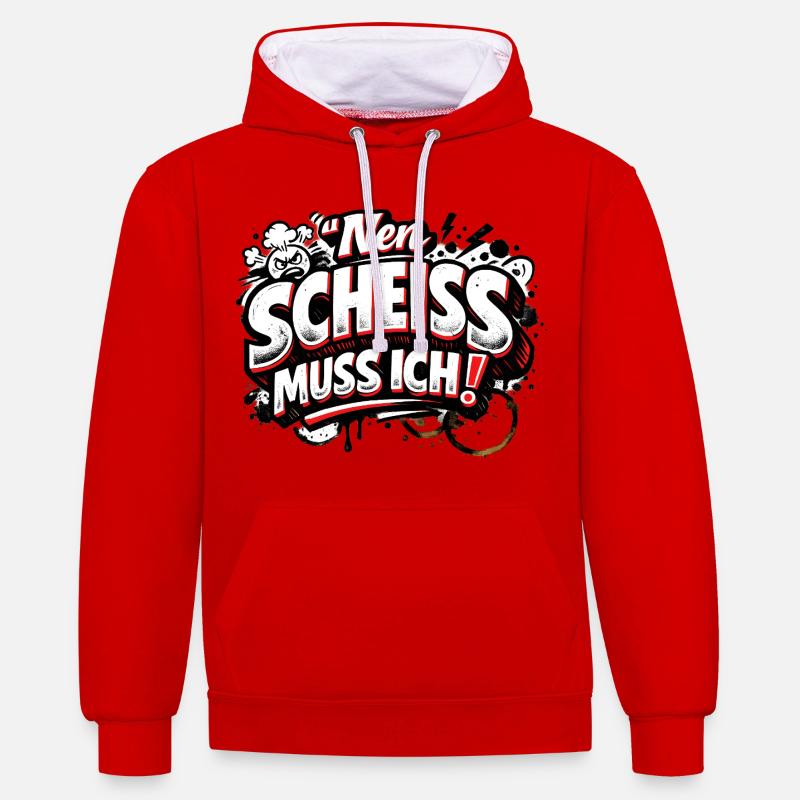 Nen Scheiss Muss Ich freches Statement - Kontrast-Hoodie - Rot/Weiß
