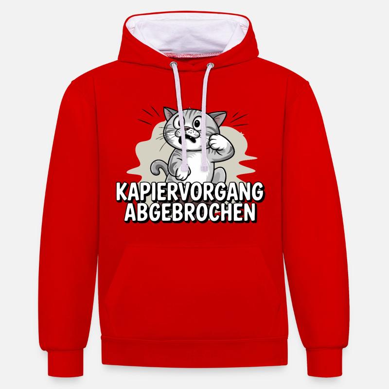 Processus de copie abandonné – chat confus - Sweat à capuche contrasté - rouge/blanc