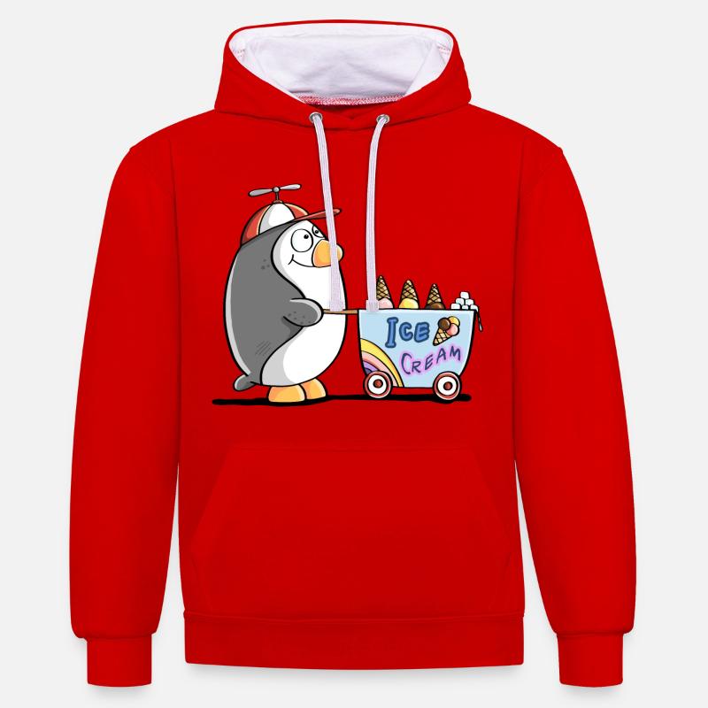 Pinguin Als Eisverkäufer - Eis - Sweat à capuche contrasté - rouge/blanc