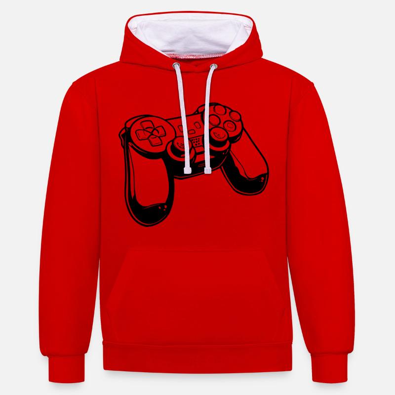 Dessin de manette de jeu - Sweat à capuche contrasté - rouge/blanc