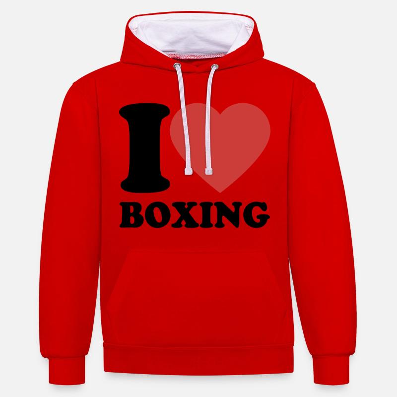 J’aime la boxe - Coeur - Boxe - Sweat à capuche contrasté - rouge/blanc