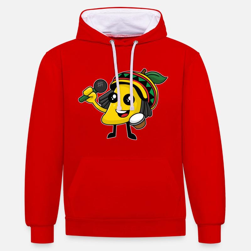 Citron karaoké jamaïcain - design - Sweat à capuche contrasté - rouge/blanc