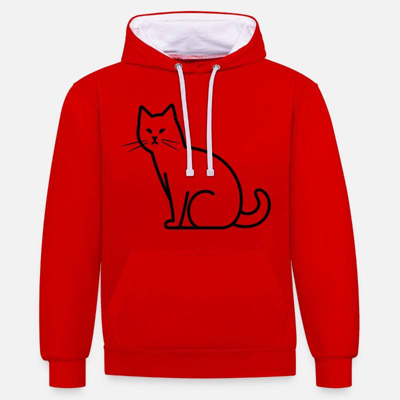 Dessin de chat - Sweat à capuche contrasté - rouge/blanc