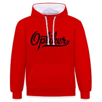 Optiker - Kontrast-Hoodie - Rot/Weiß - Vorne - Liana (172cm) & Jaron (178cm)