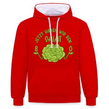 80. Geburtstag - Jetzt haben wir den Salat 80 - Kontrast-Hoodie - Rot/Weiß - Vorne - Liana (172cm) & Jaron (178cm)