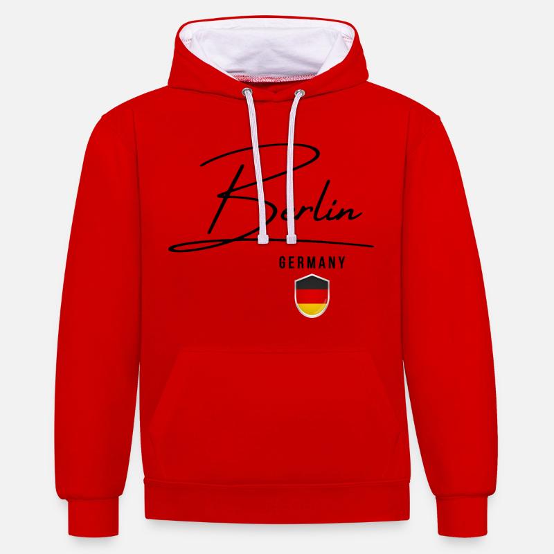 Design élégant Berlin, j’adore Berlin - Sweat à capuche contrasté - rouge/blanc