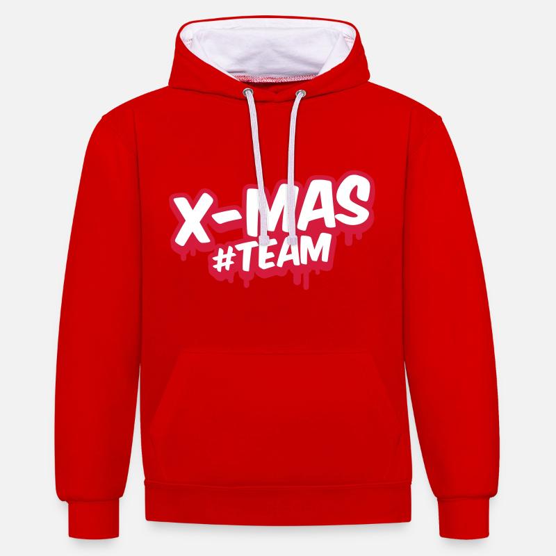 noël équipe noël - Sweat à capuche contrasté - rouge/blanc