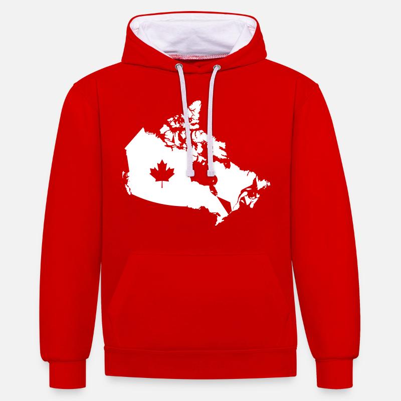 Kanada, Canada Map - Sweat à capuche contrasté - rouge/blanc