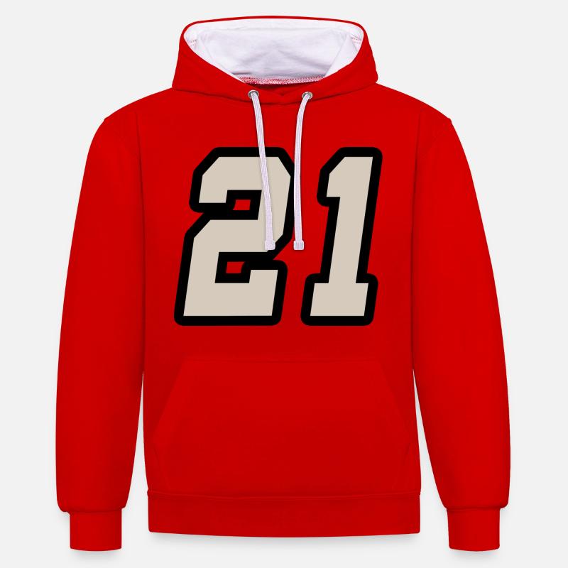 Nummer einundzwanzig 21 - Kontrast-Hoodie - Rot/Weiß