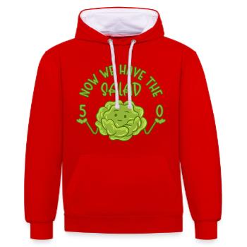 50. Geburtstag - Now we have the salad 50 - Kontrast-Hoodie - Rot/Weiß - Vorne - Liana (172cm) & Jaron (178cm)