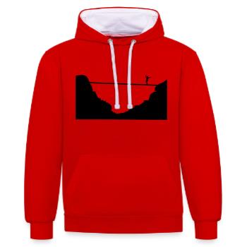 slacklining, highline - Kontrast-Hoodie - Rot/Weiß - Vorne - Liana (172cm) & Jaron (178cm)