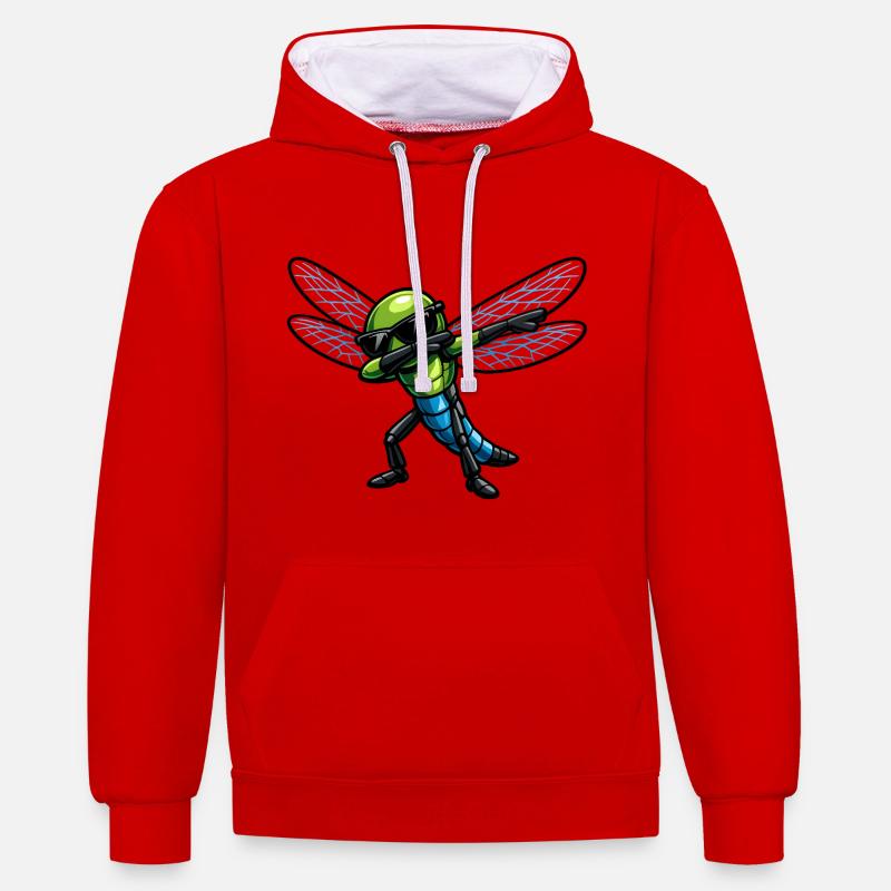 Dab de la Libellule - Sweat à capuche contrasté - rouge/blanc