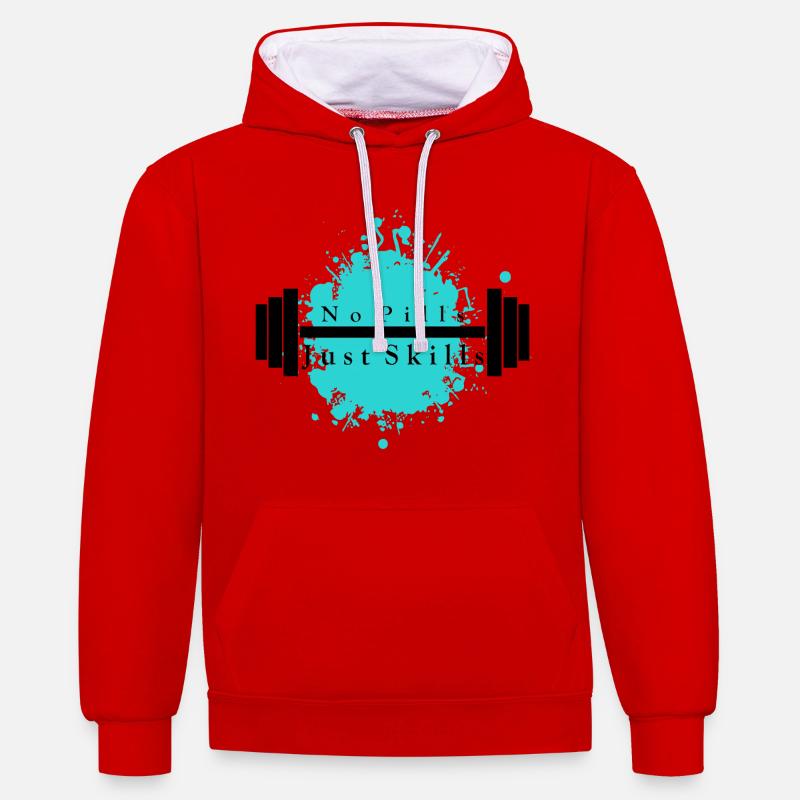 Pas de pilules - Juste des compétences - Sweat à capuche contrasté - rouge/blanc